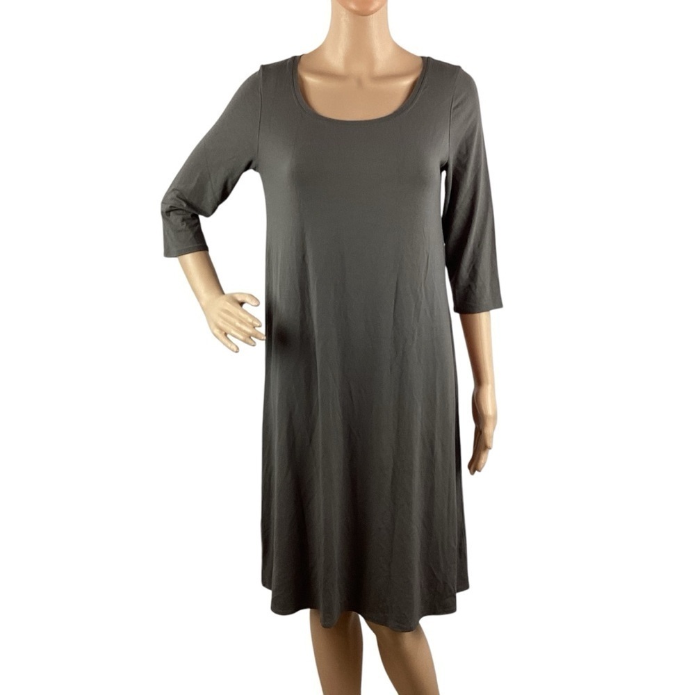 Eileen Fisher Gray Stretch Jersey A-Line Shift Dress Size Small